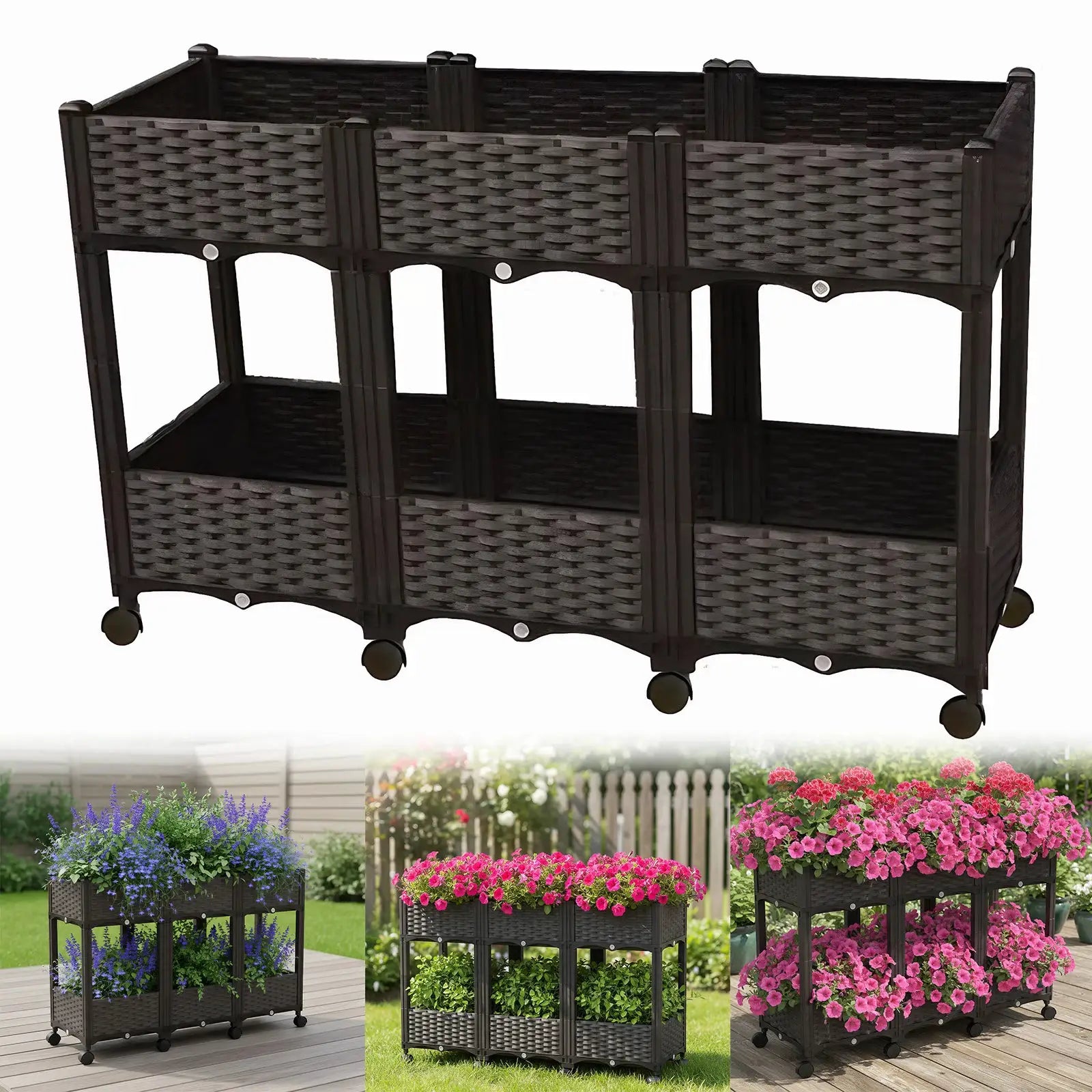 Raised Beds with Wheels Standing Planter Beds for Outdoor Plants Tomato Flower Vegetable Garden from PriceLows™