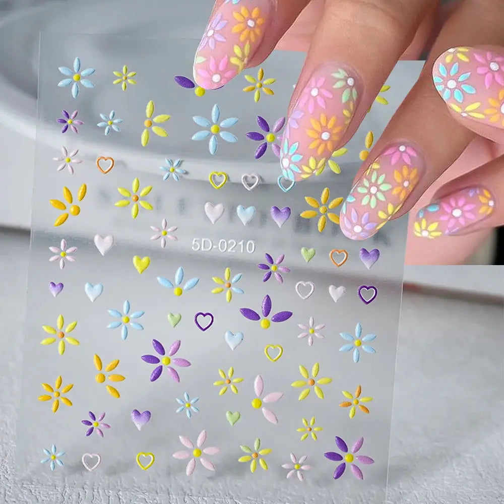 5D Pink Blue Floral Nail Art Stickers Petals Leaf Plant Embossed Nail Decals Spring Summer Flower Design for DIY Nail Supplies from PriceLows™