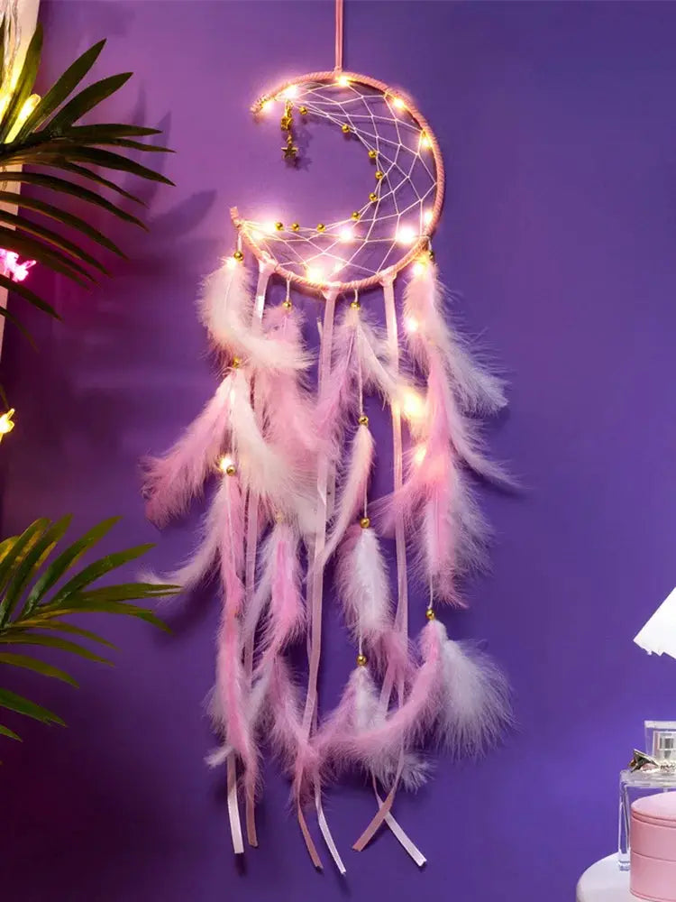 Moon Dream Catcher Feather Wind Chimes Hand-woven Wall Bedroom Hanging Ornaments Birthday Festival Gifts Home Decoration Crafts from PriceLows™