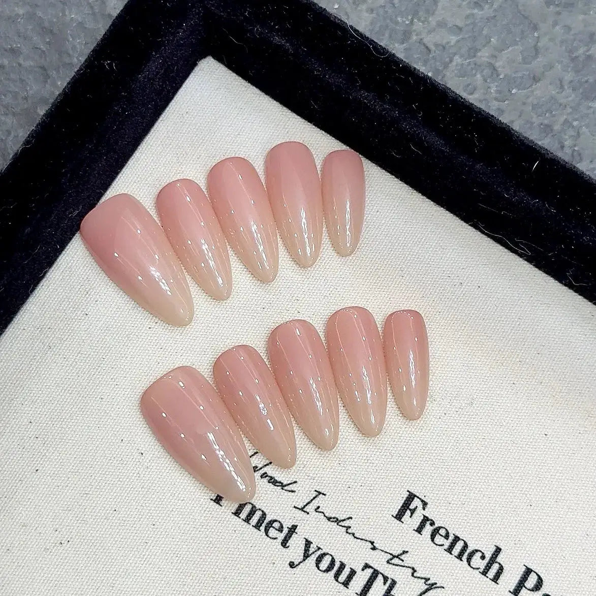 Press On Nails | 3D Flower Almond | Handmade Ballet Grey | 10 Piece Set
