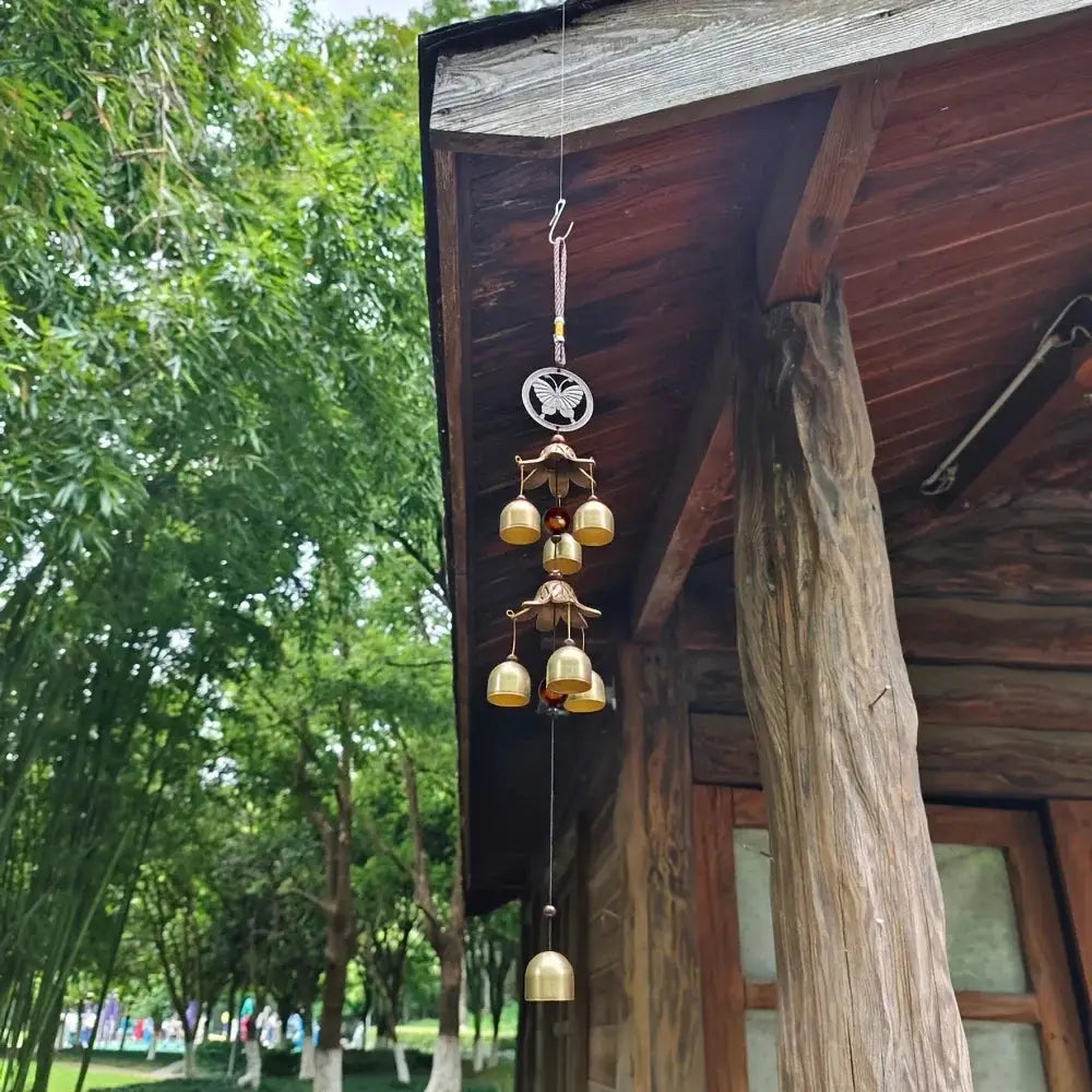 Garden Random Style Double Metal Bell Pendant Wind Chime, Brass Color Bell Hanging Decoration Home Patio Wall Hanging Gift from PriceLows™