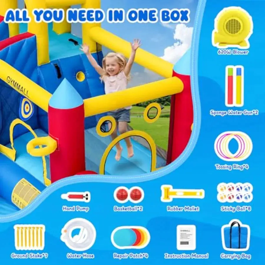 Outdoor and indoor inflatable bounce house with double water slide 620 W blower 12-in-1 waterslide park large pool climbing wal from PriceLows™