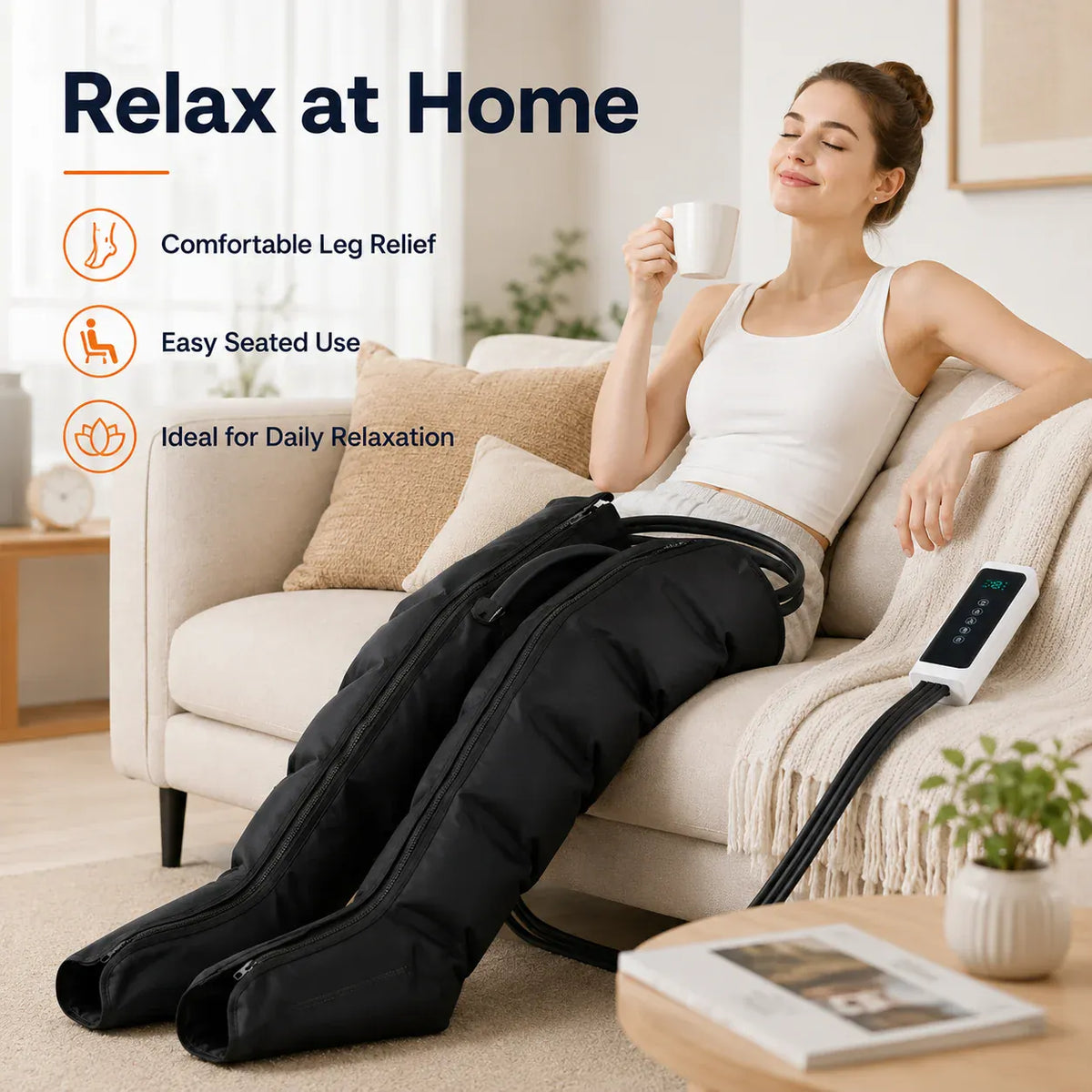 Air Compression Leg Massager | 6 Airbags | Electronic Touch Control