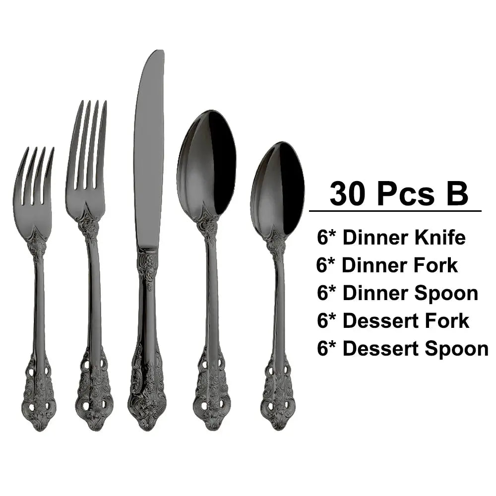 30 Pieces Gold Plated Luxury Cutlery Set Stainless Steel Vintage Western Tableware Sliver Knife Spoon Fork Set Kitchen Utensils from PriceLows™