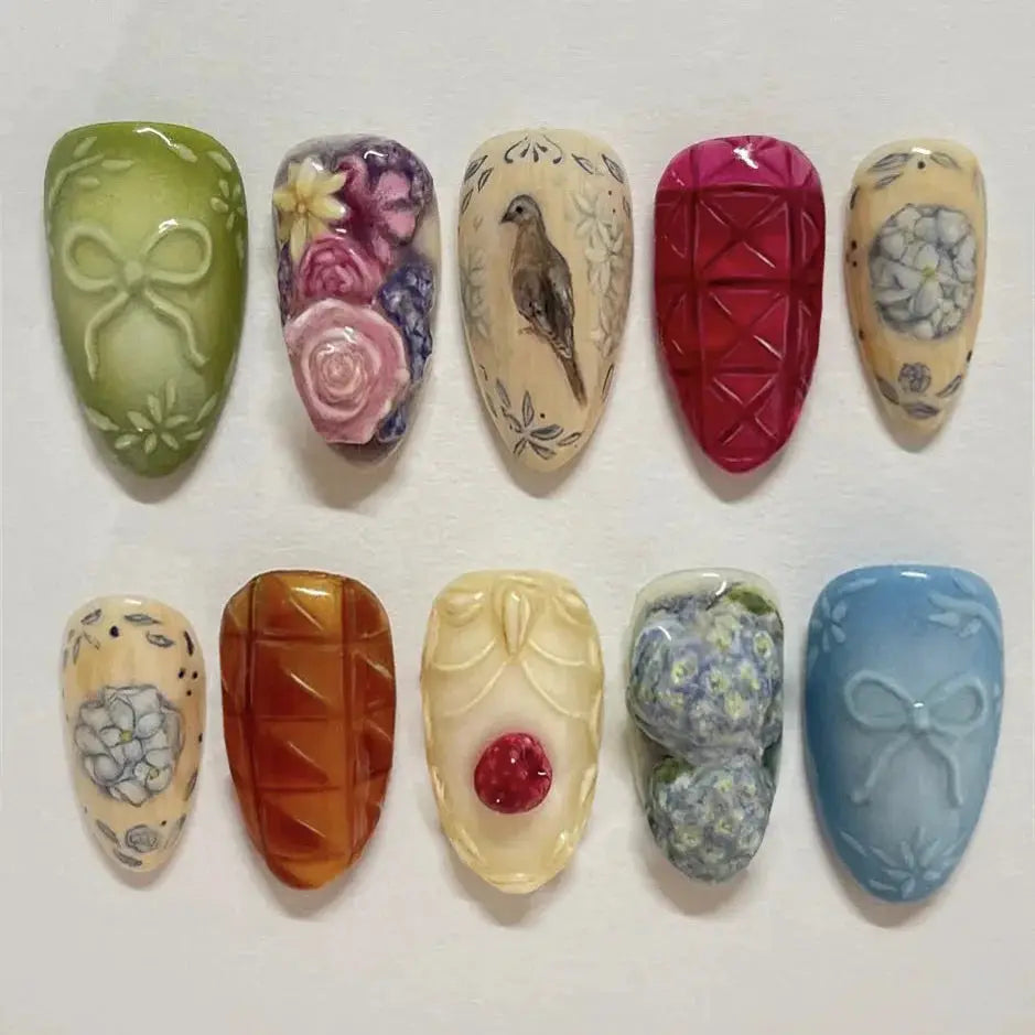 Press On Nails | Wine Red Blush | Flower Print | 24 Piece Set