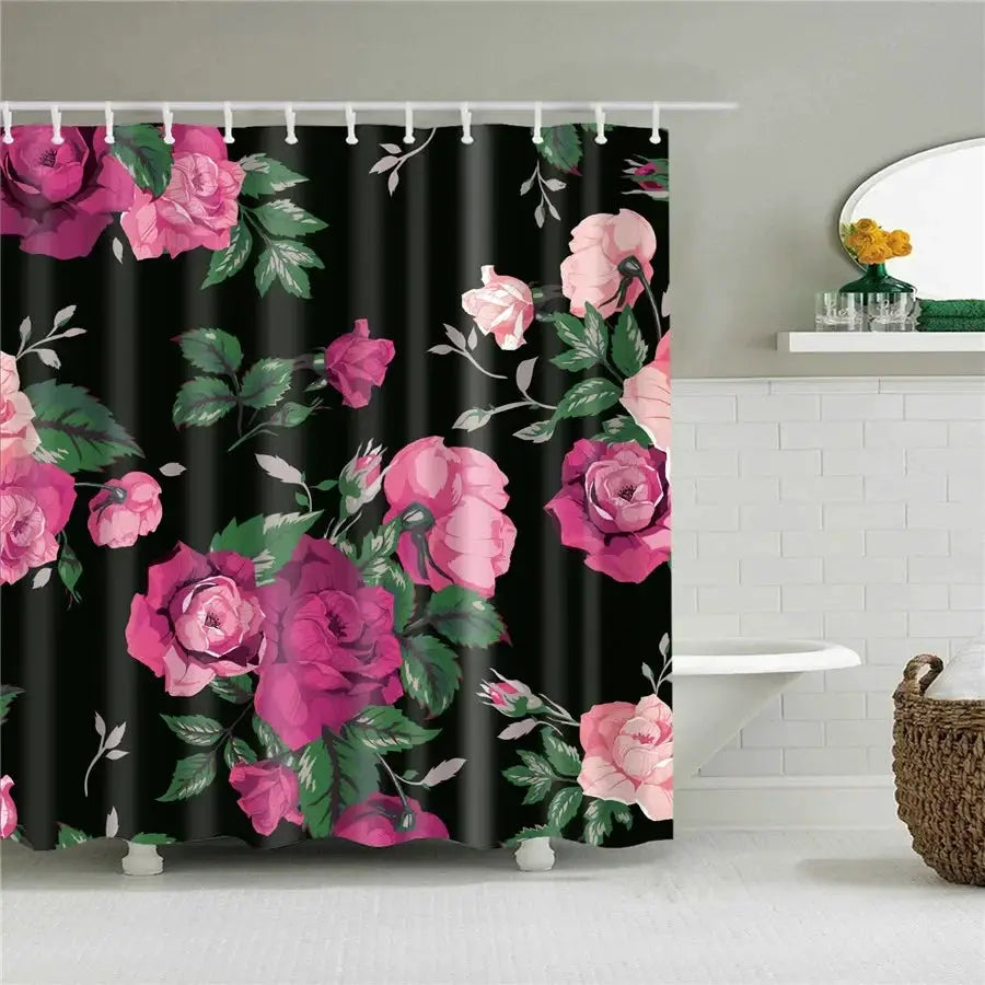 3D Flower Plum Blossom Lotus Lavender Rose Shower Curtains Bathroom Curtain Frabic Waterproof Polyester Bath Curtain with Hooks from PriceLows™