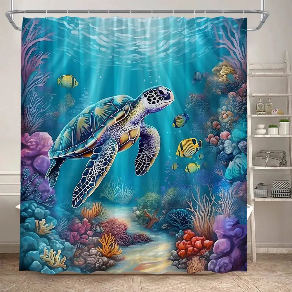 Ocean Animals Sea Turtle Shower Curtains Tropical Fish Coral Underwater Nature Scenery Child Bath Curtain Home Bathroom Decor from PriceLows™