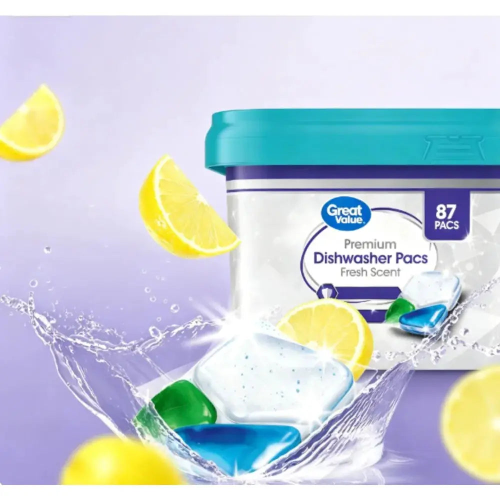 Great Value Dishwashing Tablets | Premium Formula | Fresh Scent | 87 Count