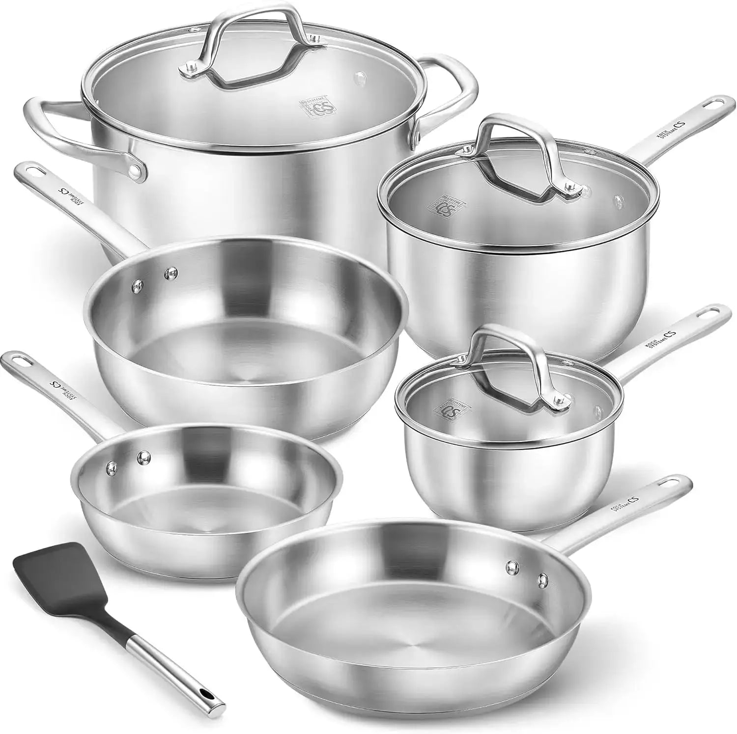 KOCH SYSTEME CS 10 Piece Stainless Steel Pots and Pans Set, Kitchen Cookware Sets, Induction Ready, Oven Safe to 450°F from PriceLows™