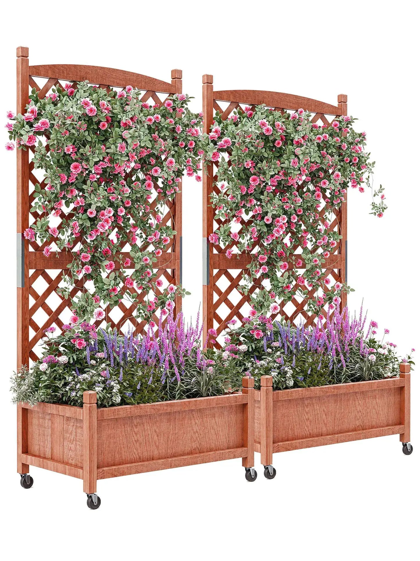 61.5" Wood Planter Box Raised Garden Bed With Trellis/Wheels For Plant & Flower, Standing Vertical Horticulture Trellis Planter from PriceLows™