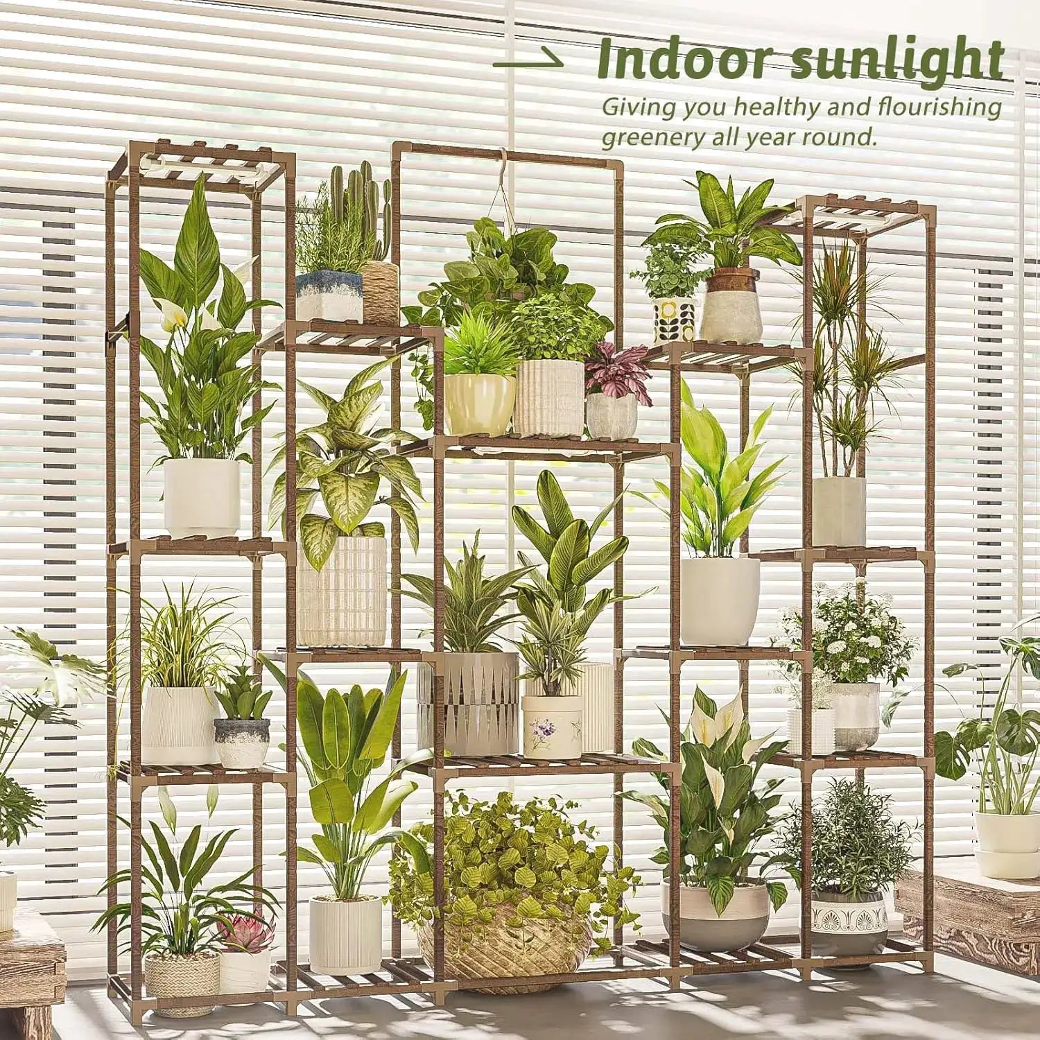 17-Tier Plant Stand with Grow Lights, Indoor Large Shelf for Multiple Plants, Heavy Duty Wood Rack for Living Room Patio from PriceLows™