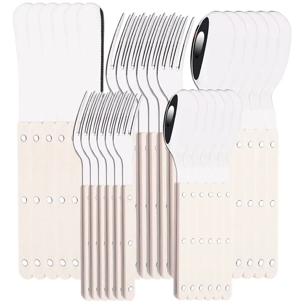 6/30Pcs Beige Silver Acrylic Handle Dinnerware Knife Fork Spoon Set Stainless Steels Cutlery Set Western Home Kitchen Flatware from PriceLows™