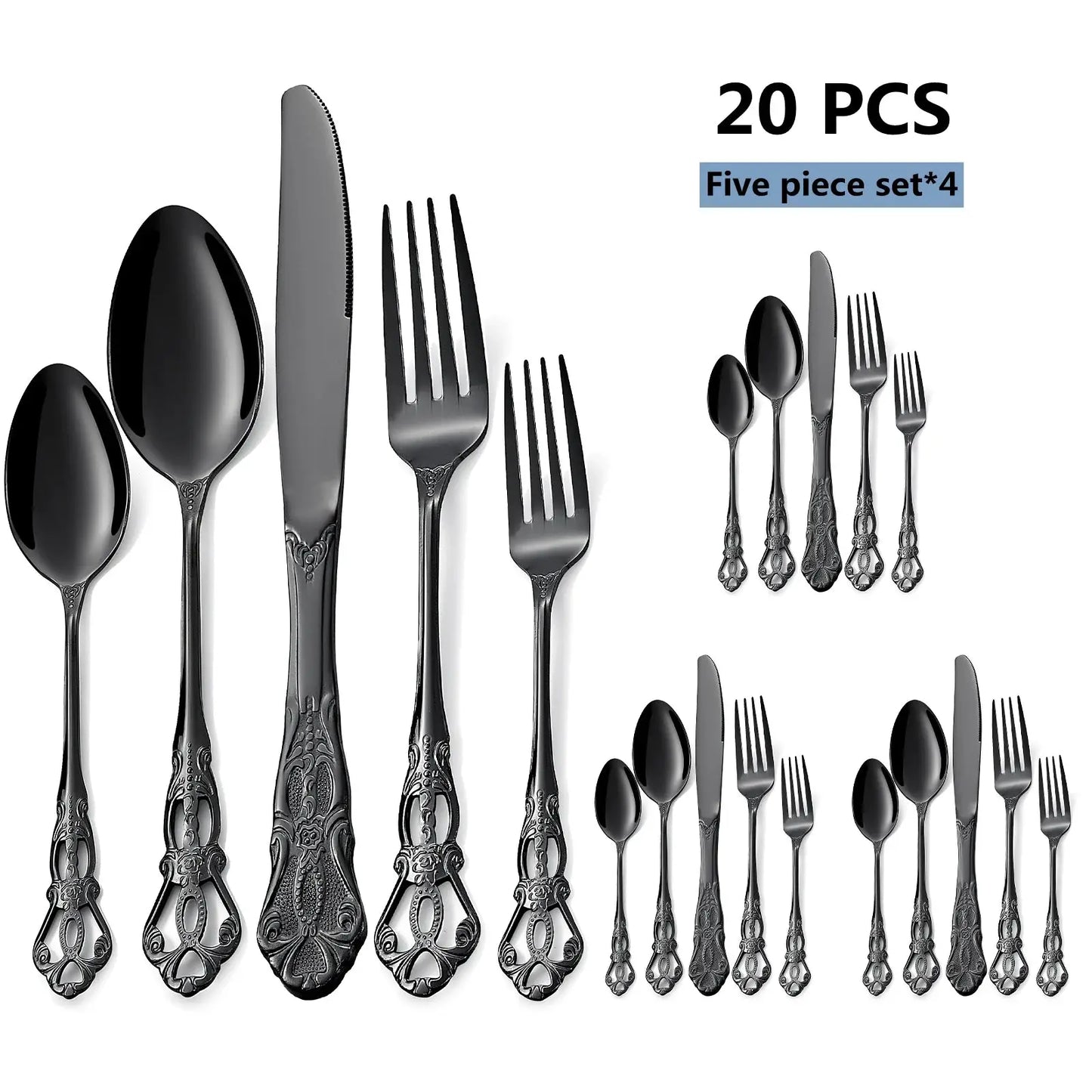 20-40pcs Black/Gold/Silver Dinnerware Set including Knife/Fork/Spoon for Home Restaurant Wedding Party Use from PriceLows™