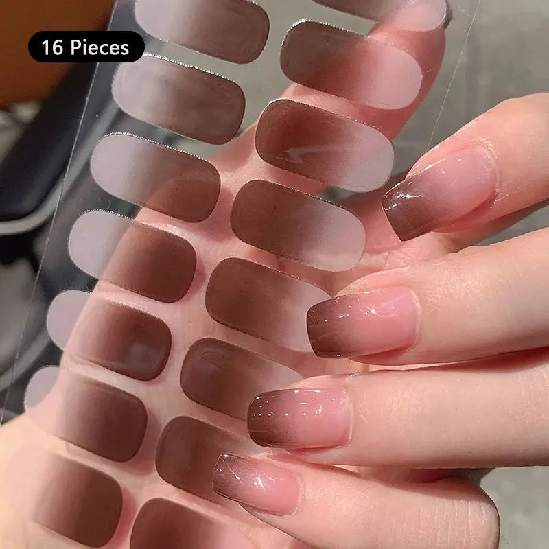14/16Tips Full Cover Gradient Nail Stickers Multi Color Self Adhesive Slider No Need UV Lamp Cured Press ON Nail Decal from PriceLows™