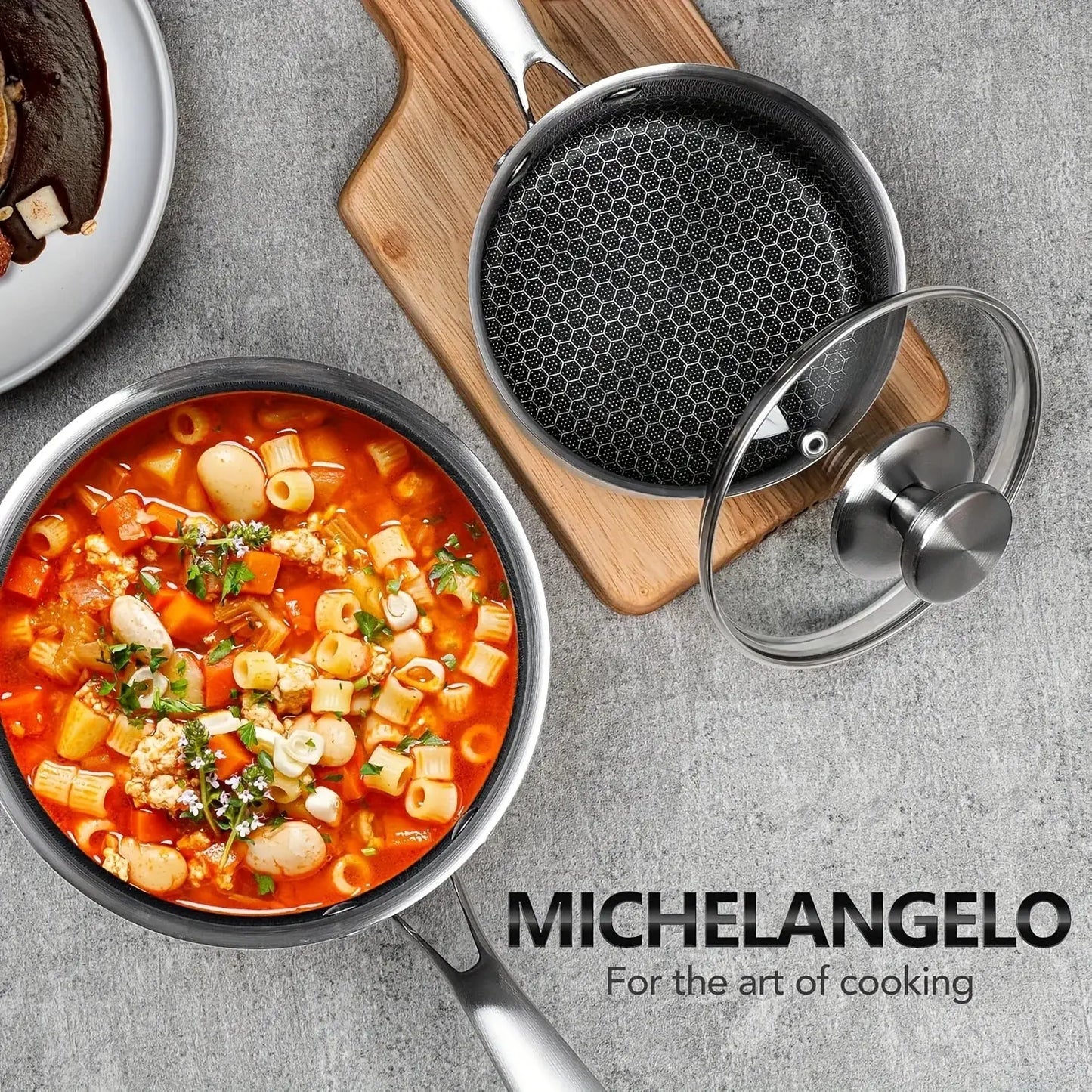 High-Quality Stainless Steel Cooking Pot Set, Featuring a Triple Layer Saucepan with Cover And a Honeycomb Lined Sauce Pot from PriceLows™