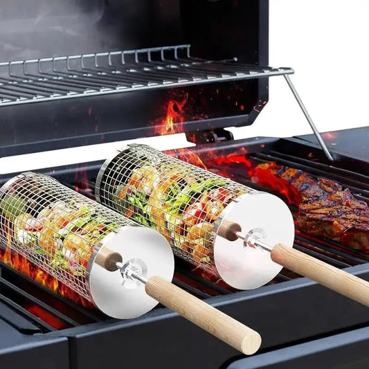 Barbecue Grill Basket | Stainless Steel | Round Wire Mesh Cylinder | 1 Pack