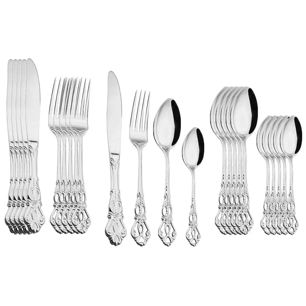 24pcs Cutlery Set Gold Dinnerware Stainless Steel Royal Spoon Forks Knives Kitchen Western Dinner Silverware Tableware Gift from PriceLows™