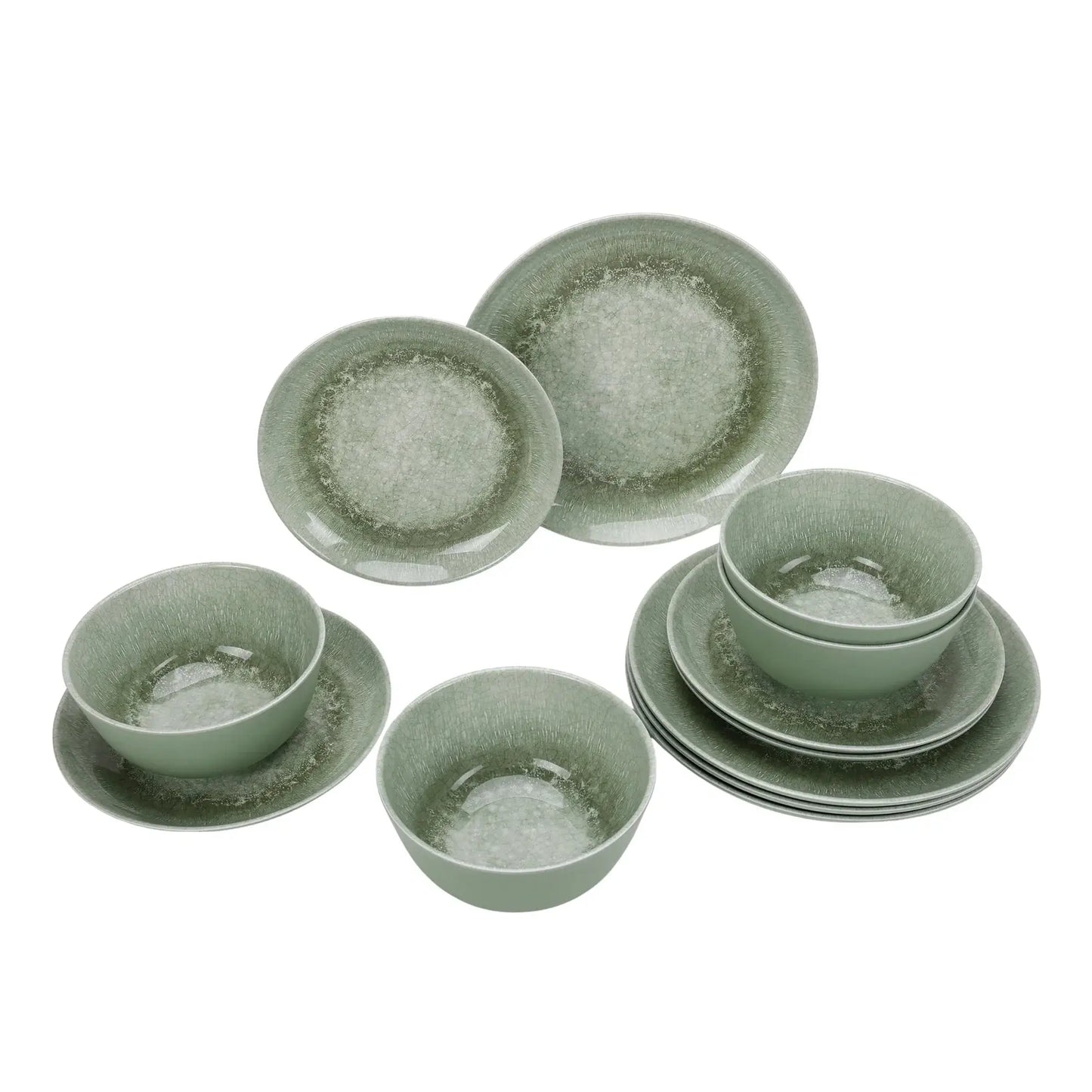 12-Piece Bamboo Melamine Dinnerware Set, Green Reactive Glaze, Eco-Friendly Tableware for Home, Kitchen, Outdoor, Parties from PriceLows™