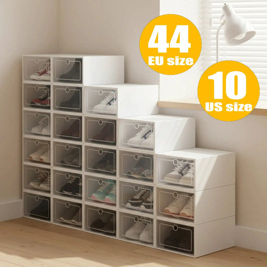 24pcs/set Transparent Plastic Shoe Case Large Thickened Shoe Box Stackable Organizer Drawer Shoe Rack White from PriceLows™
