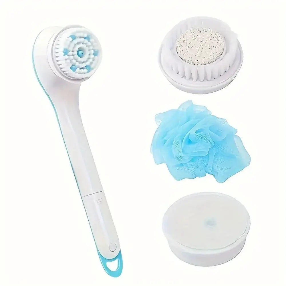 Electric Bath Brush | Long Handle | 3 Replaceable Heads | Shower Back Scrub Set