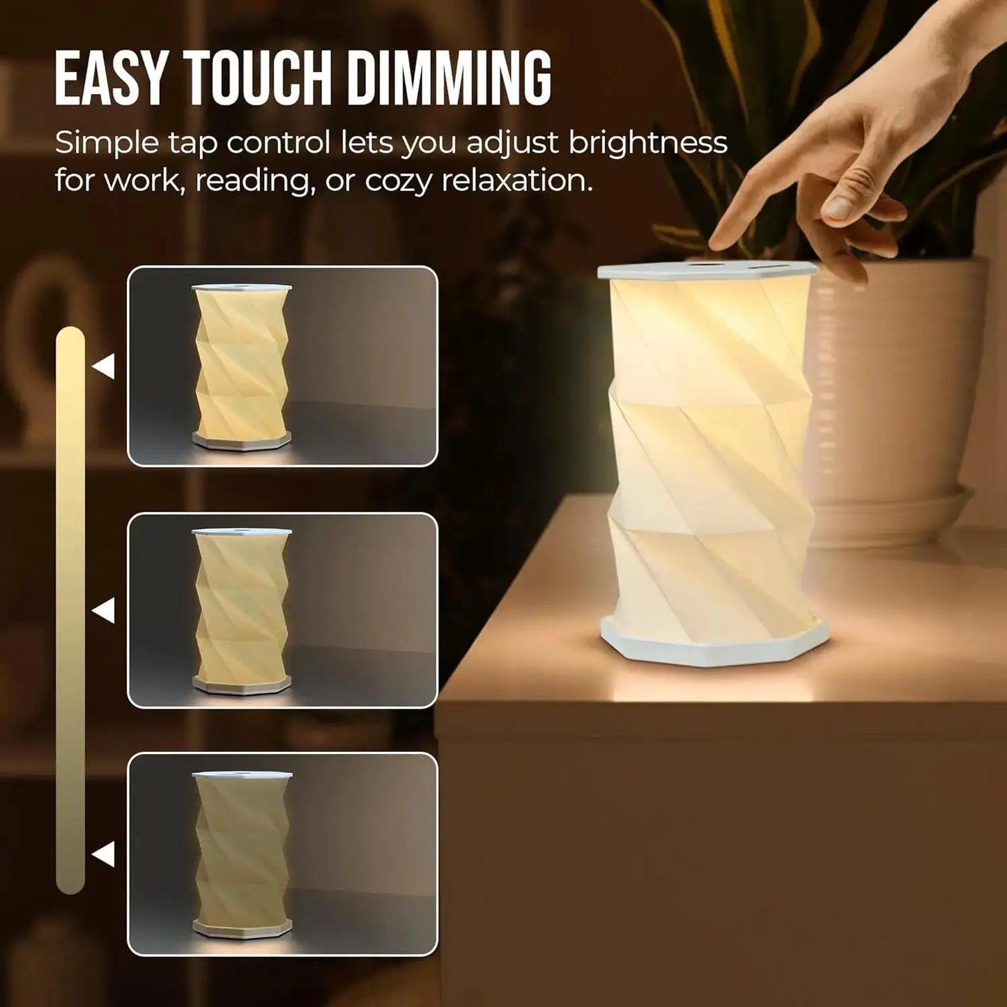 Rotating Foldable Night Light Paper Lantern Portable Atmosphere Light LED Touch Dimmer Bedhead Decoration Gift Table Book Light from PriceLows™