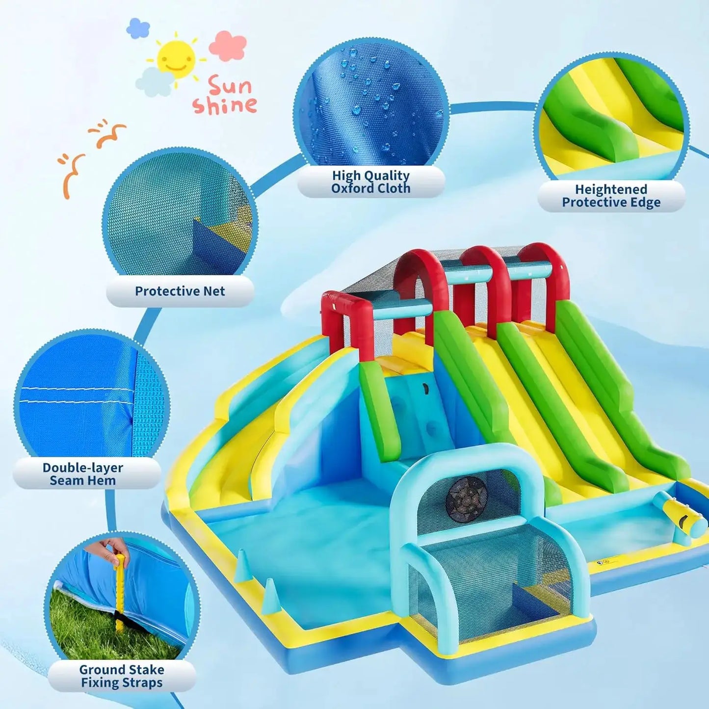 Inflatable Bounce House Oxford Fabric Bouncy Castle with Blower for Kids Indoor Outdoor Toys Play Center Backyard Party Fun from PriceLows™