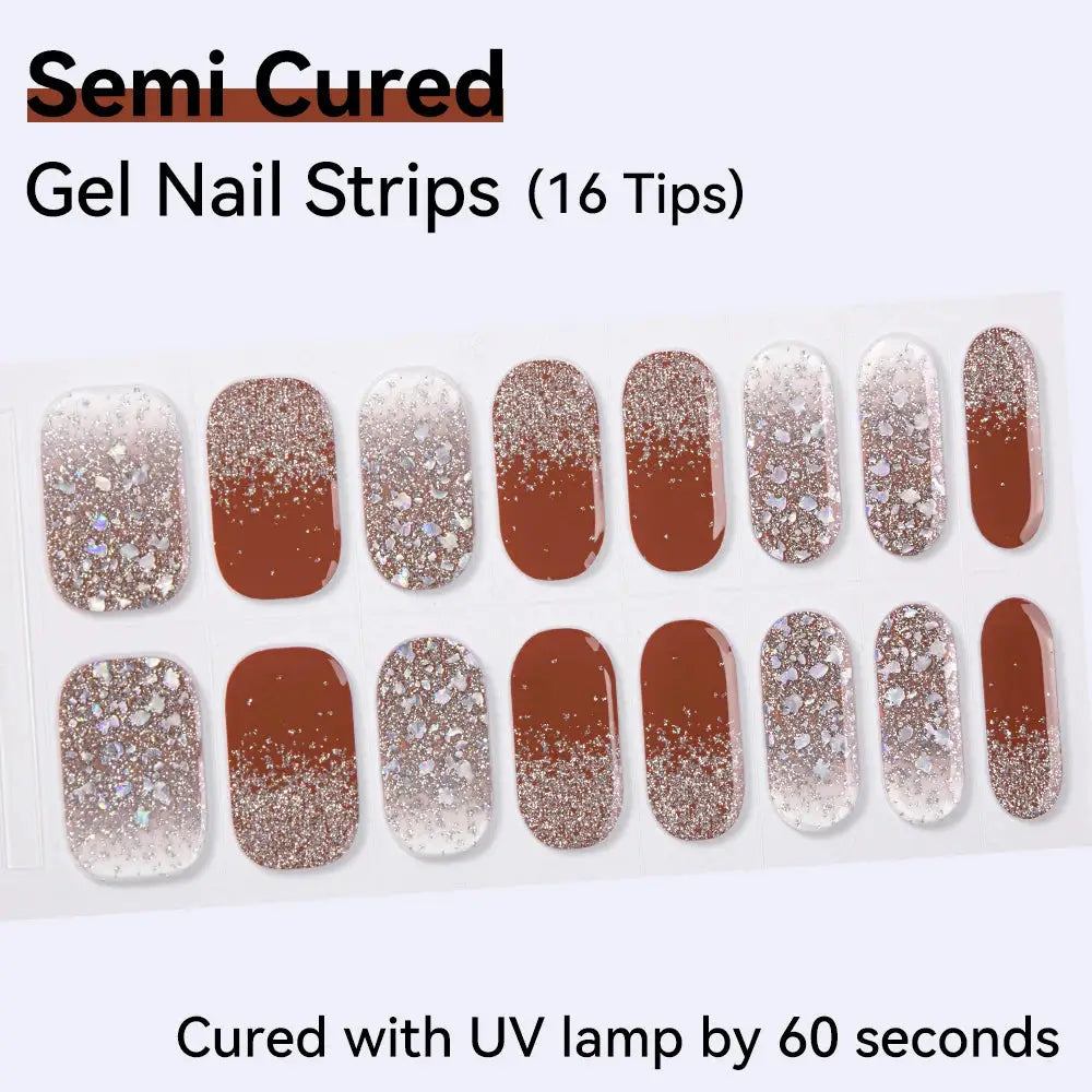 16strips Cartoon UV/LED Semi Cured Gel Nail Strips Pink Glitter Cat Eye Self-Adhesive Gel Nail Wraps Full Cover UV Nail Sticker from PriceLows™