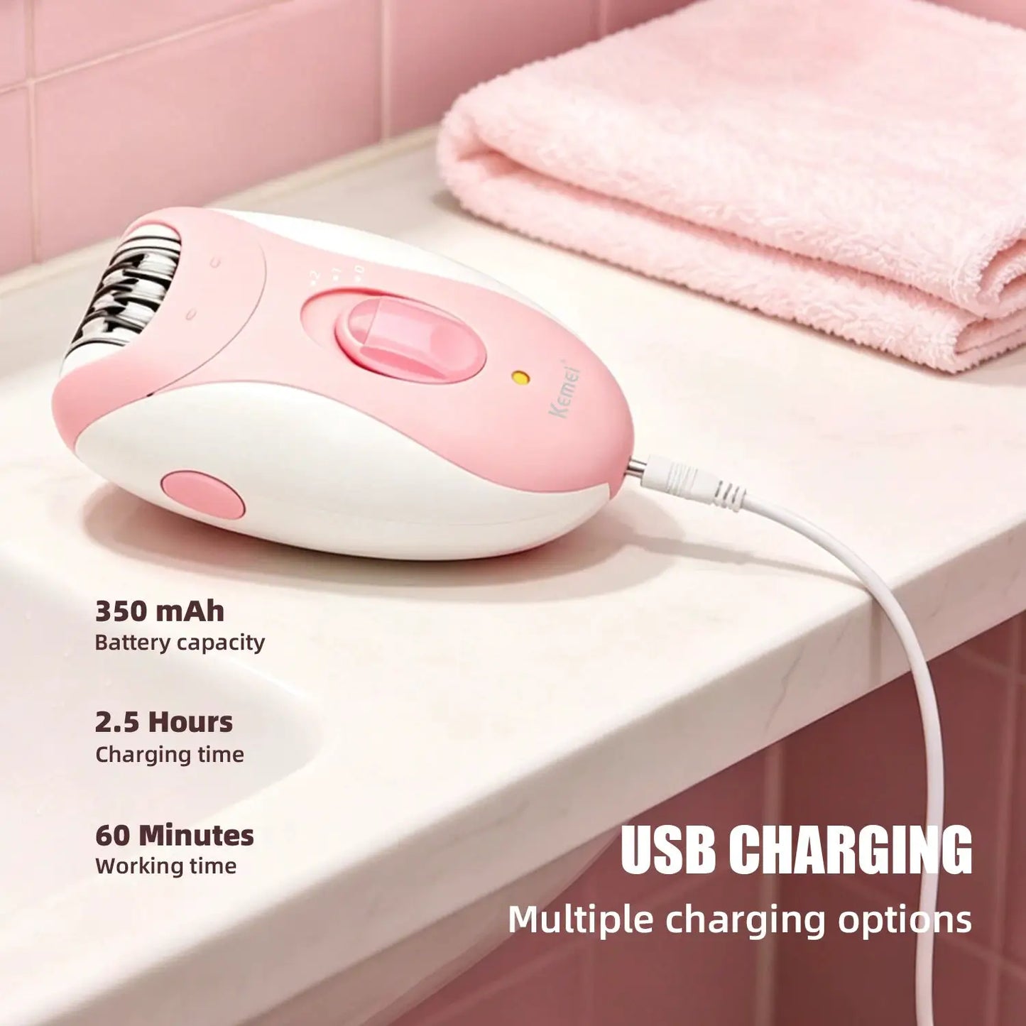 Epilator | Rechargeable Battery | Charging Time Up To 2 Hours | Facial And Body