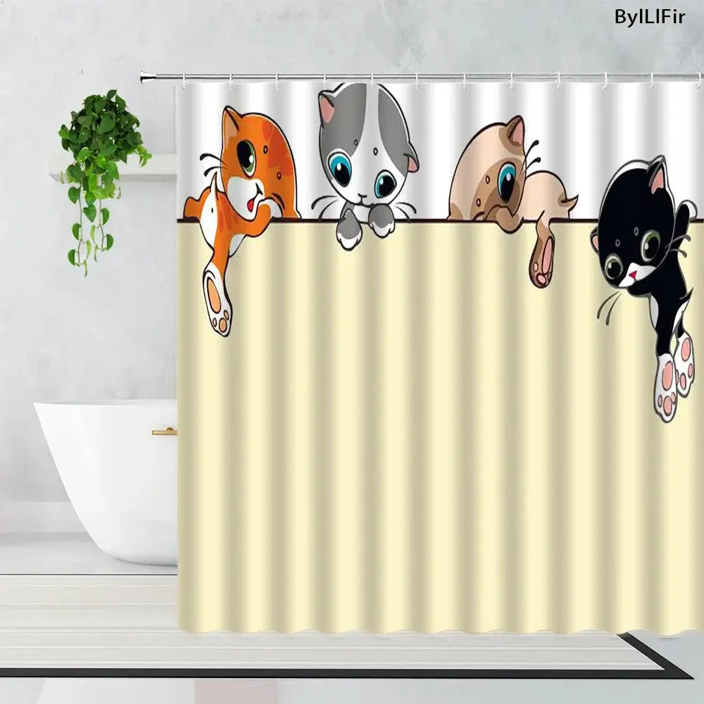 Cartoon Cute Animal Shower Curtain Cat Dog Anime Printed Bathroom Decor 3D Waterproof Bath Fabric Home Curtains For Children from PriceLows™