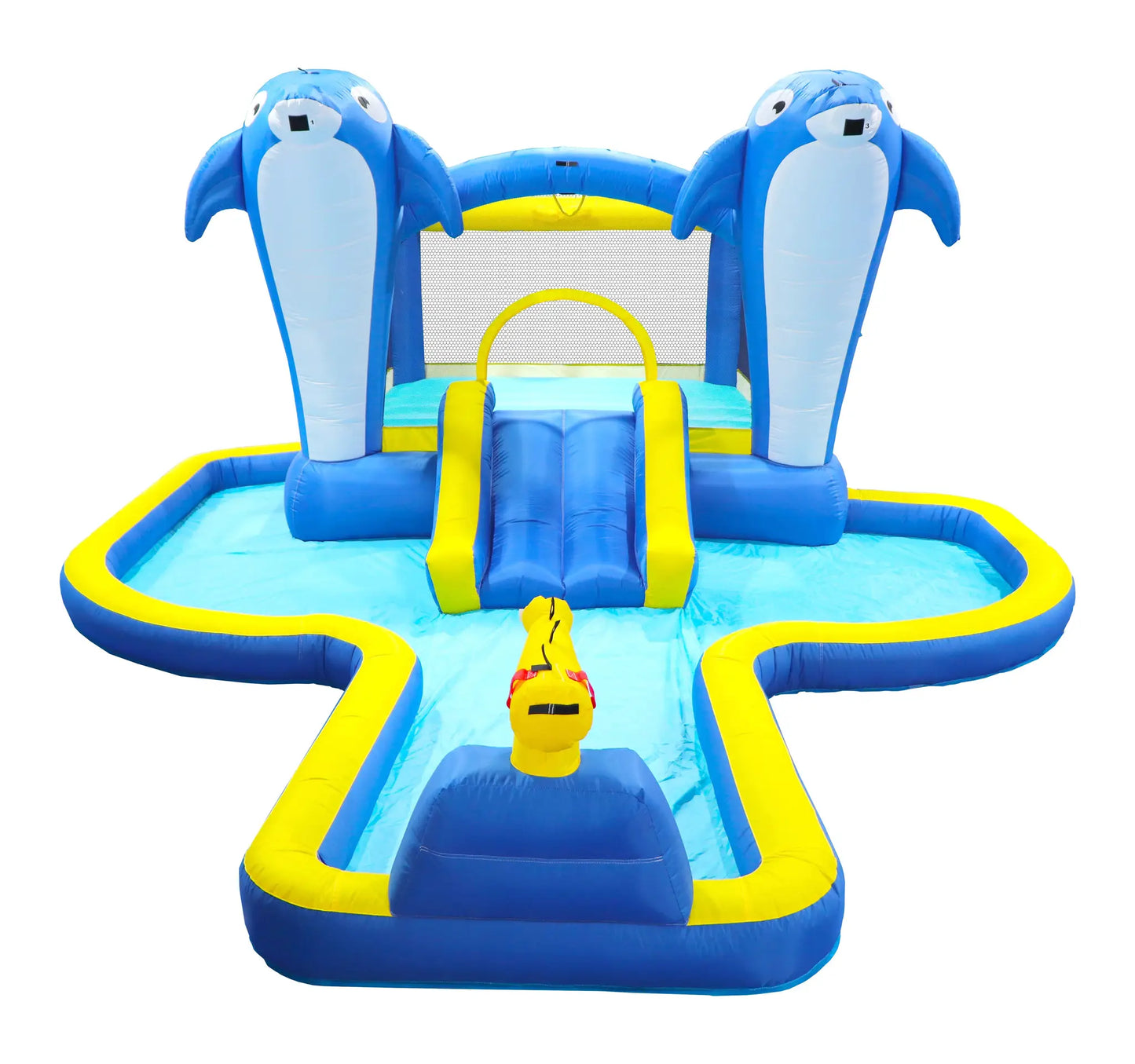 Inflatable Water Slide 8in1 Bounce House Outdoor Backyard Kids Play Center Dolphin Sprinkler Water Gun Basketball Target Games from PriceLows™