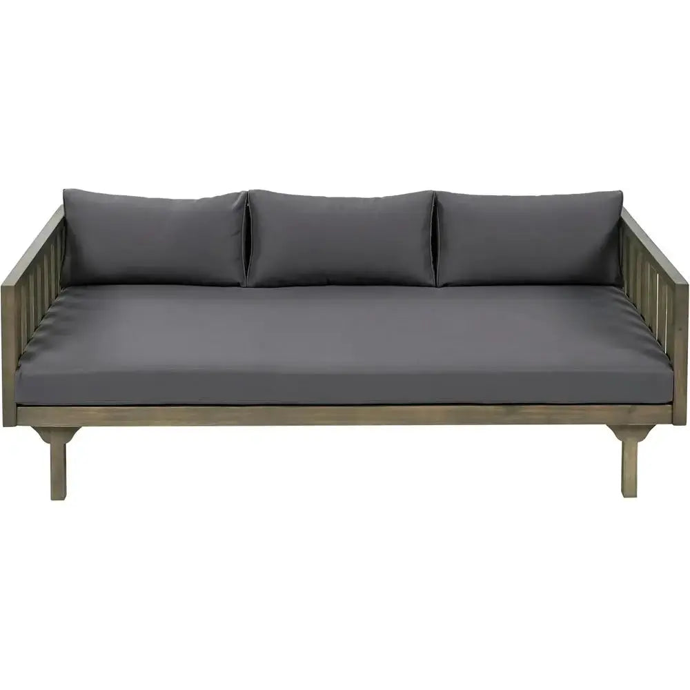 3 Seater Acacia Wood Daybed with Water-Resistant, Removable Cushions, Patio Garden Sofa, Slat Panel Armrest and Back, Grey from PriceLows™