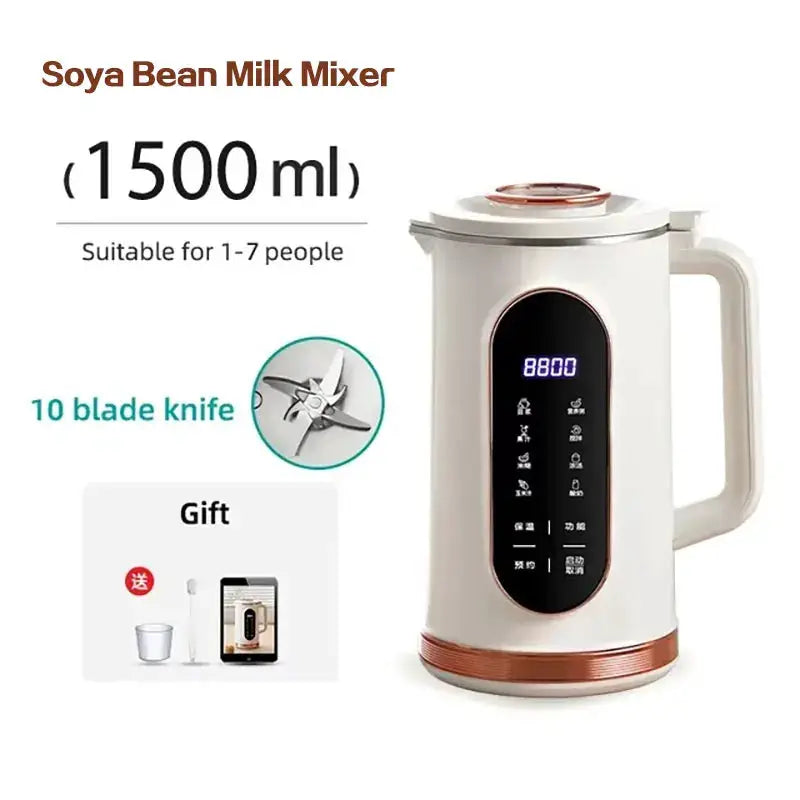 1500ml Multi-Function Electric Soy Milk Maker with Large Touchscreen Display, 10-Blade Mixer, Blender, and Nut Milk Maker from PriceLows™
