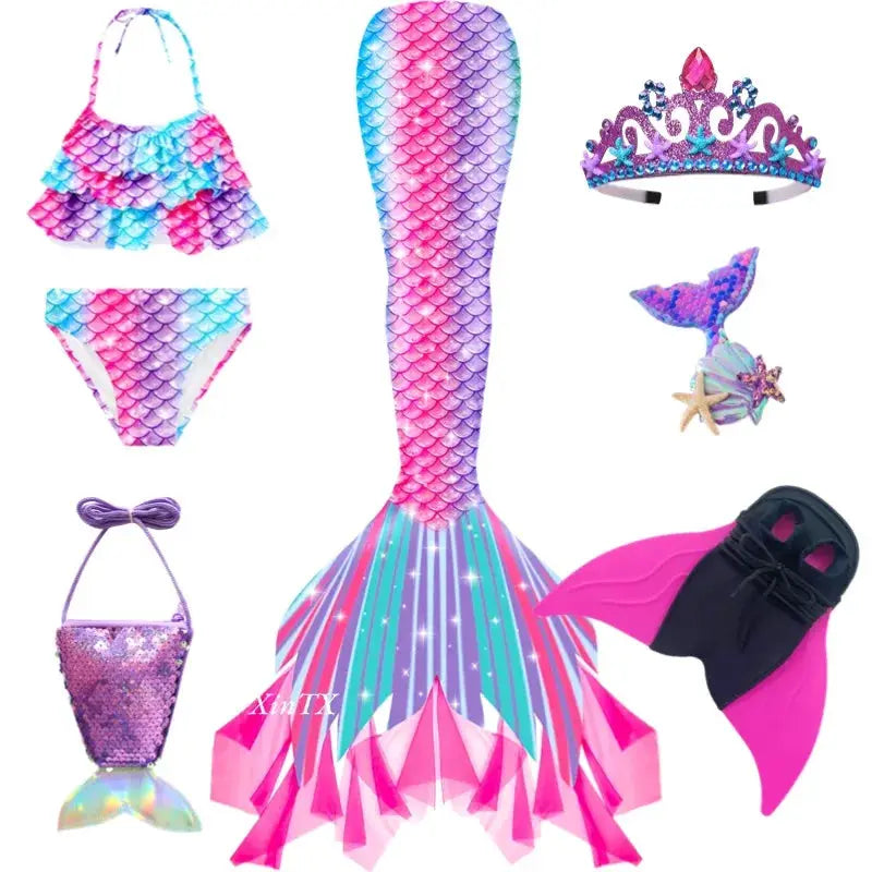 New Girls The Little Mermaid Tails Boy Memaid Swimsuit Bikini Bathing Suit Halloween Costume Girll Can add Monofin For Pool from PriceLows™