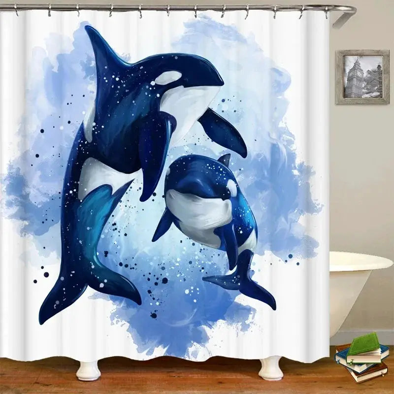 Dolphin Shower Curtain Sea Theme Shower Curtain Hook Washable Dolphin Waterproof 3D Animals Shower Curtain for Bathroom Decor from PriceLows™