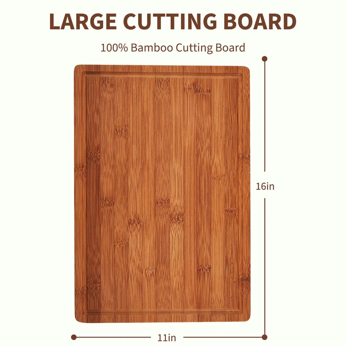 16x11 Inch Bamboo Cutting Board, Deep Juice Groove & Easy Grip Handles, Easy to | 11 Inch | Bamboo | Home