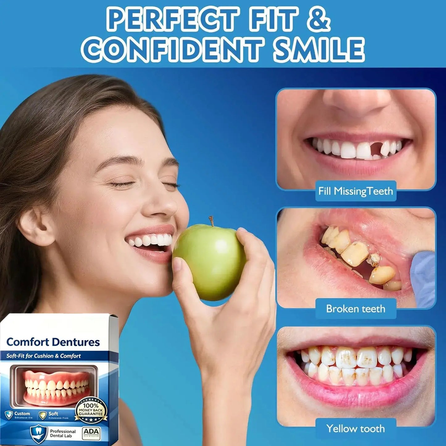 Natural Silicone Denture Set | Full Upper And Lower | Comfort Fit Design