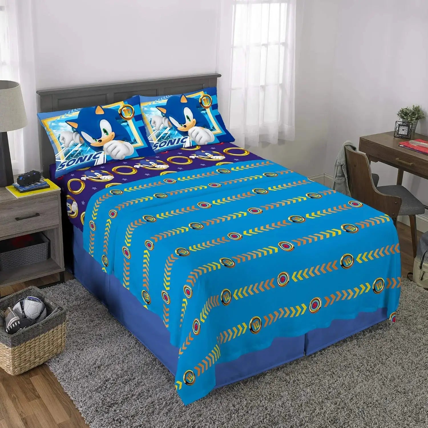 Sonic The Hedgehog Full Sheet Set Super Soft Microfiber Bedding for Kids with Flat Sheet Fitted Sheet and Pillowcases from PriceLows™