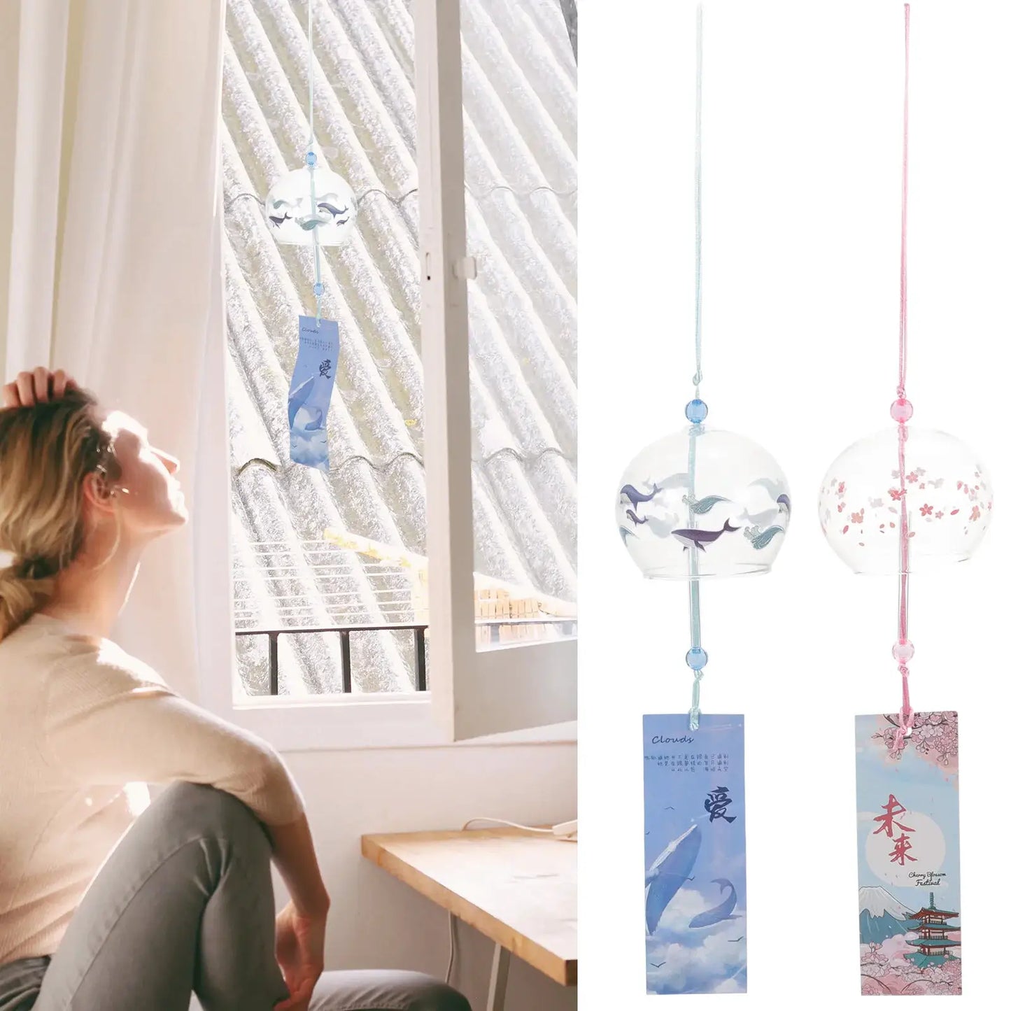 Blue Japanese Glass Wind Chime Premium Glass Wind Chimes Decorative Bell Hanging nament Garden Adornment Home Decor from PriceLows™