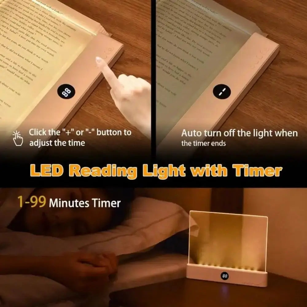 Book Light, Rechargeable Clear LED Flat Reading Light With & Timer, Dimmable Panel Plate Lamp Book Full Page Light For Reading In Bed At Night,Funny Gifts For Readers from PriceLows™