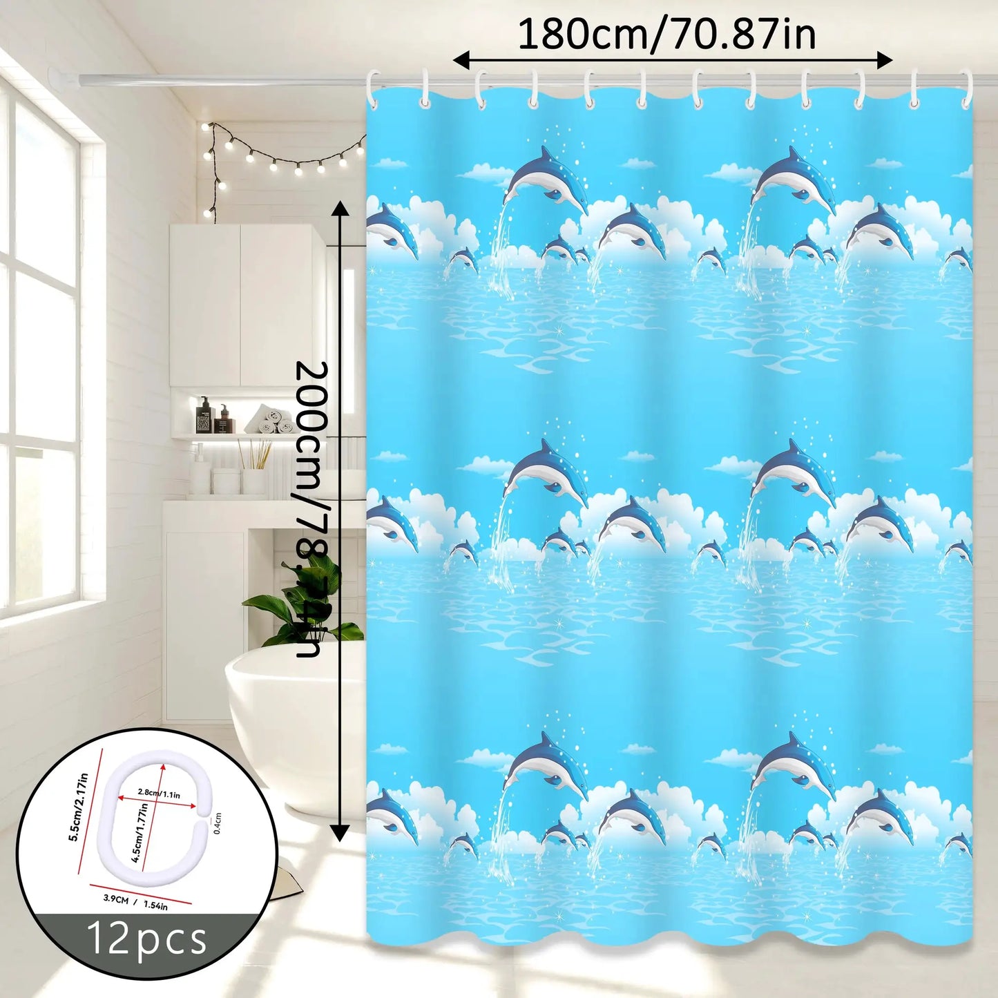 Dolphin Print Cartoon Shower Curtain, Ocean-Themed Bathroom Curtain, Cute Bathroom Curtain for Parent-Child Room from PriceLows™