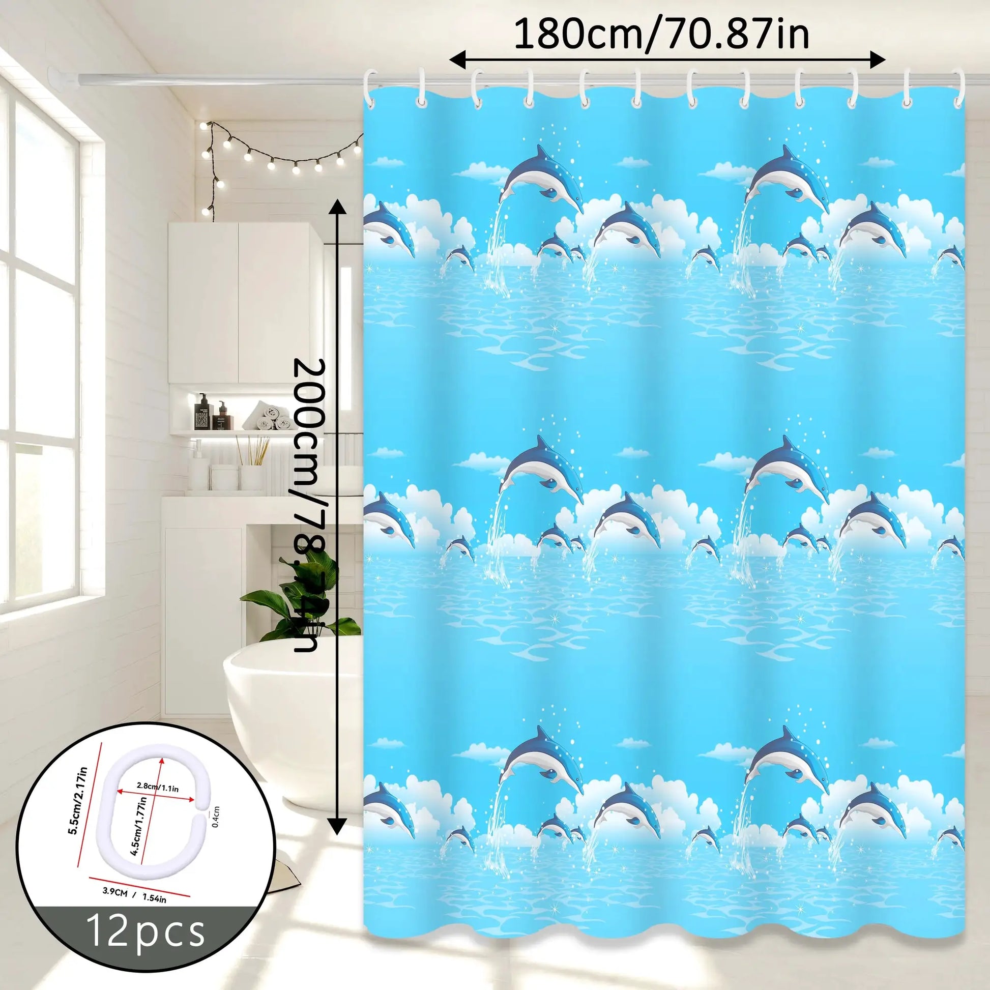 Dolphin Print Cartoon Shower Curtain, Ocean-Themed Bathroom Curtain, Cute Bathroom Curtain for Parent-Child Room from PriceLows™