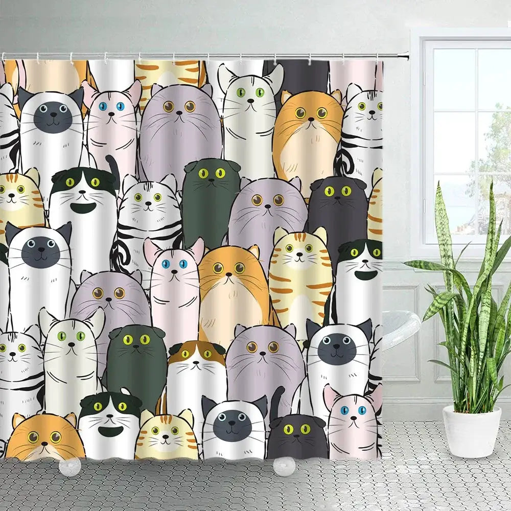 unframed Cat Printed Shower Curtain Color Cartoon Lovely Animal Bear Polyester Fabric Hanging Curtains Bathroom Bathtub Decor wi from PriceLows™