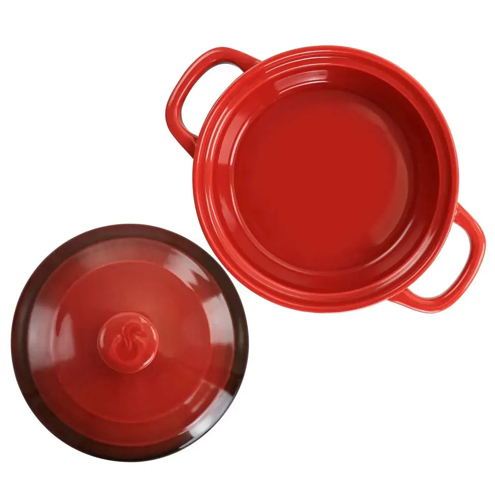 Mini Casserole Baker Stoneware Dish Gradient Red Oven Safe Great Side Dishes Desserts Durable with Lid Integrated Handles from PriceLows™