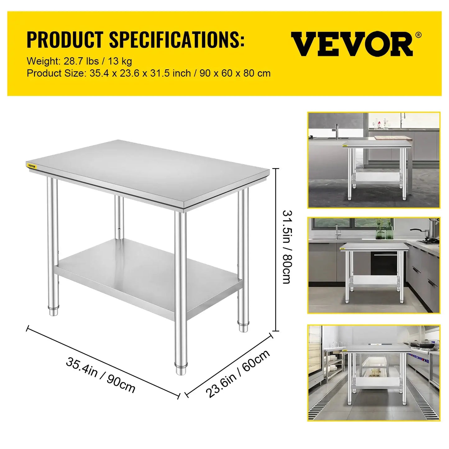 SucceBuy Kitchen Work Bench Commercial Catering Table Worktable with Undershelf Stainless Steel 330LBS 286LBS Restaurant Garage from PriceLows™