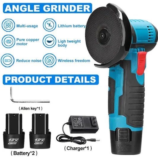 1 Set 12V Angle Grinder, 19500RPM Electric Polisher, Mini Cordless Lithium Battery Power Tool (with 2 Batteries) from PriceLows™