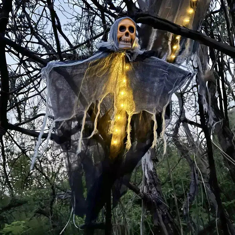Hanging Ghost Prop | Glowing Skull Shape | Nonwoven Fabric | Standard Size