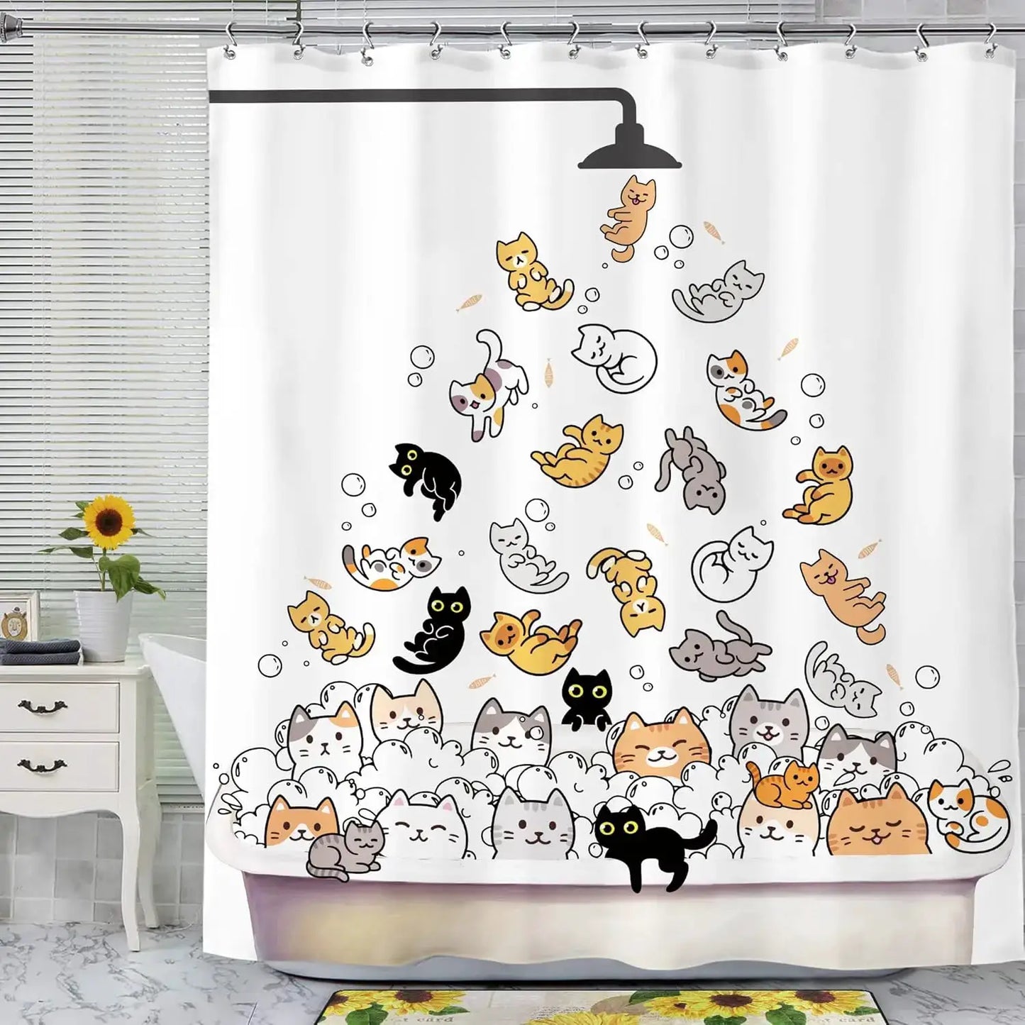 Cute Animals Bathing Cats Dogs Cartoon Shower Curtain Bath Head Bathtub Pattern Kids Child Bathroom Decor Polyester Bath Curtain from PriceLows™