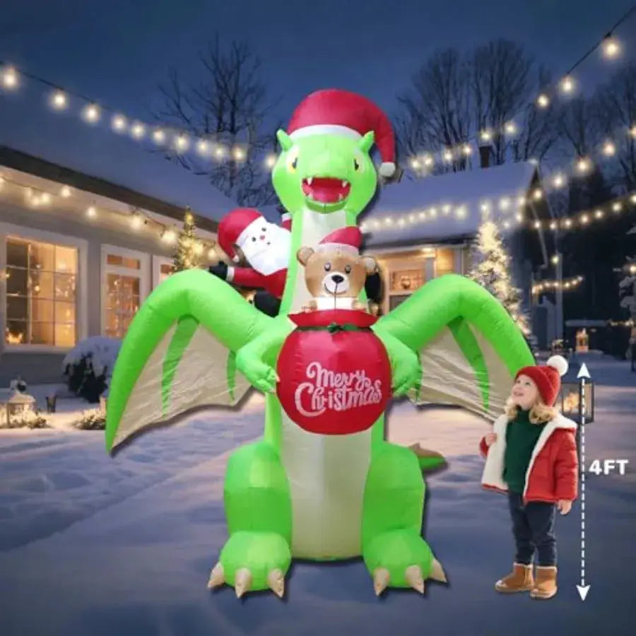 Dinosaur Inflatable | 9 Ft With Led Lights | Santa Riding Dinosaur