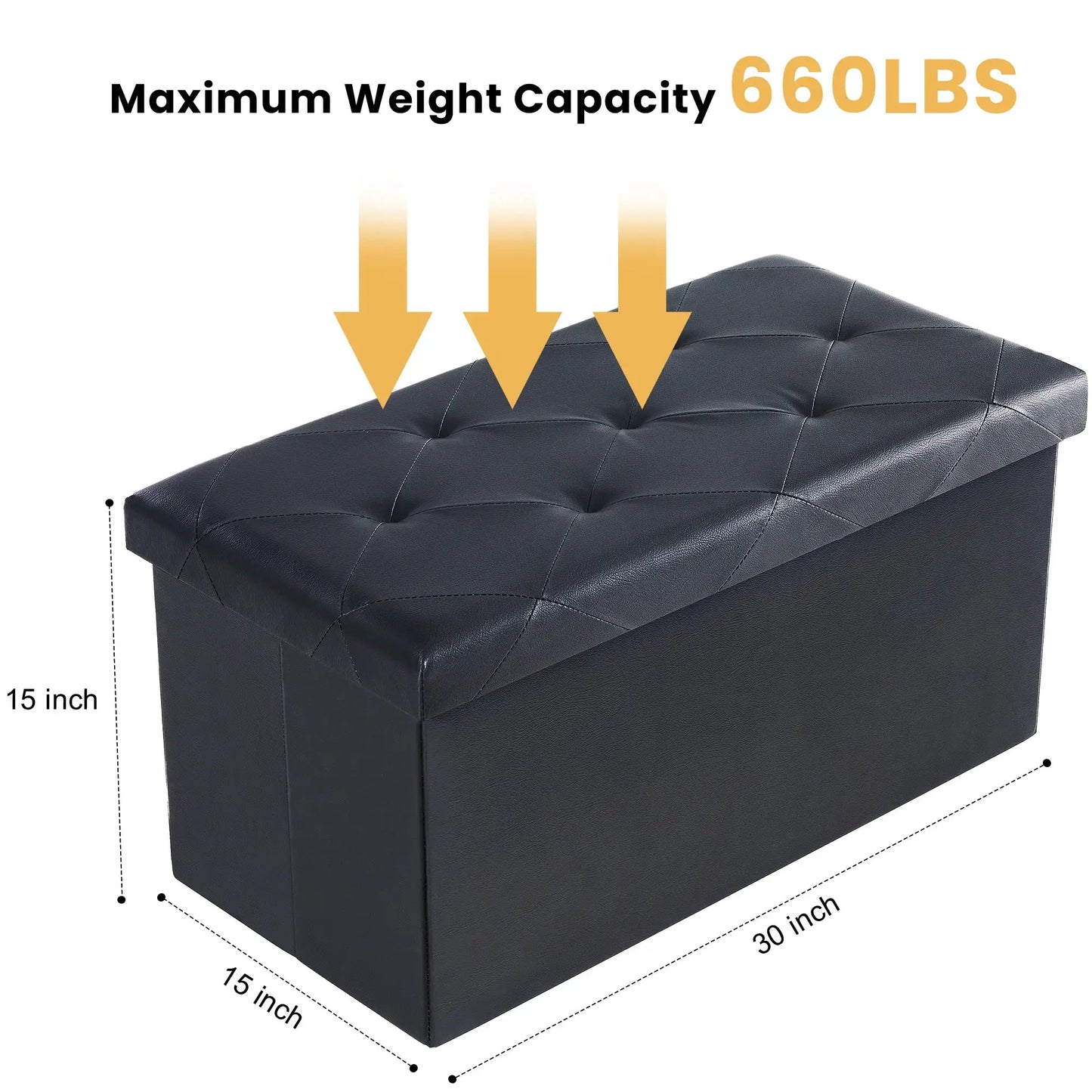 JHK 43 Inches Leather Folding Ottoman Storage Footstool Toy Box Bedroom Bench Load 660 lbs Foot Rest Stool For Living Room from PriceLows™