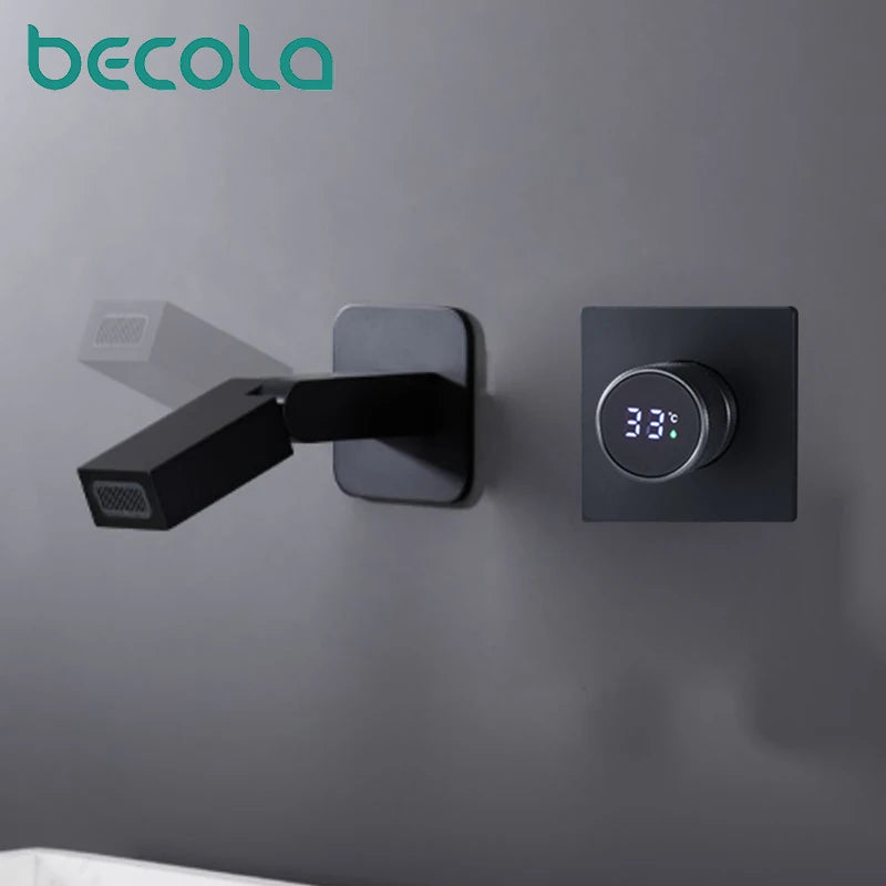 Bathroom Faucet | Led Digital Display | Black Brass | Two Hole